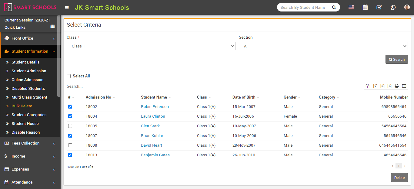 Delete bulk student image