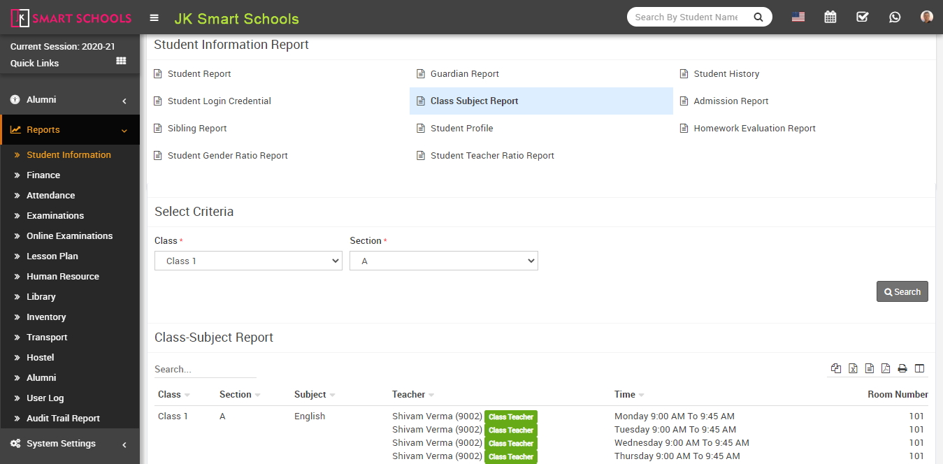 Class subject report image