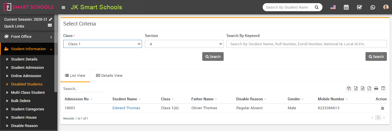 View disable student image